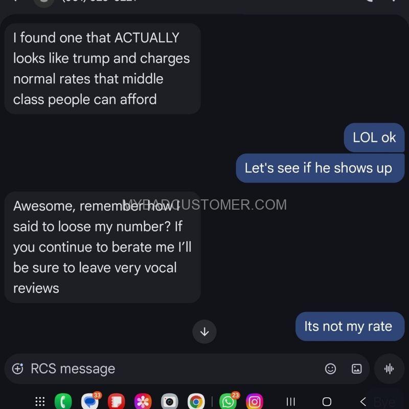Hostile customer interaction from Nadya Yurawecz during event booking inquiry